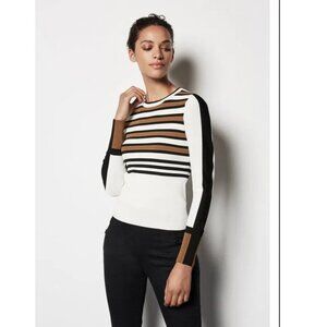 NWOT KAREN MILLEN BOLD STRIPE KNIT JUMPER IN IVORY WHITE BLACK & BROWN  - XS